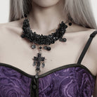 PUNK RAVE Women's Gothic Cross Beaded Necklace Black