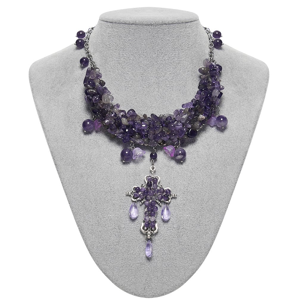 PUNK RAVE Women's Gothic Cross Beaded Necklace Violet