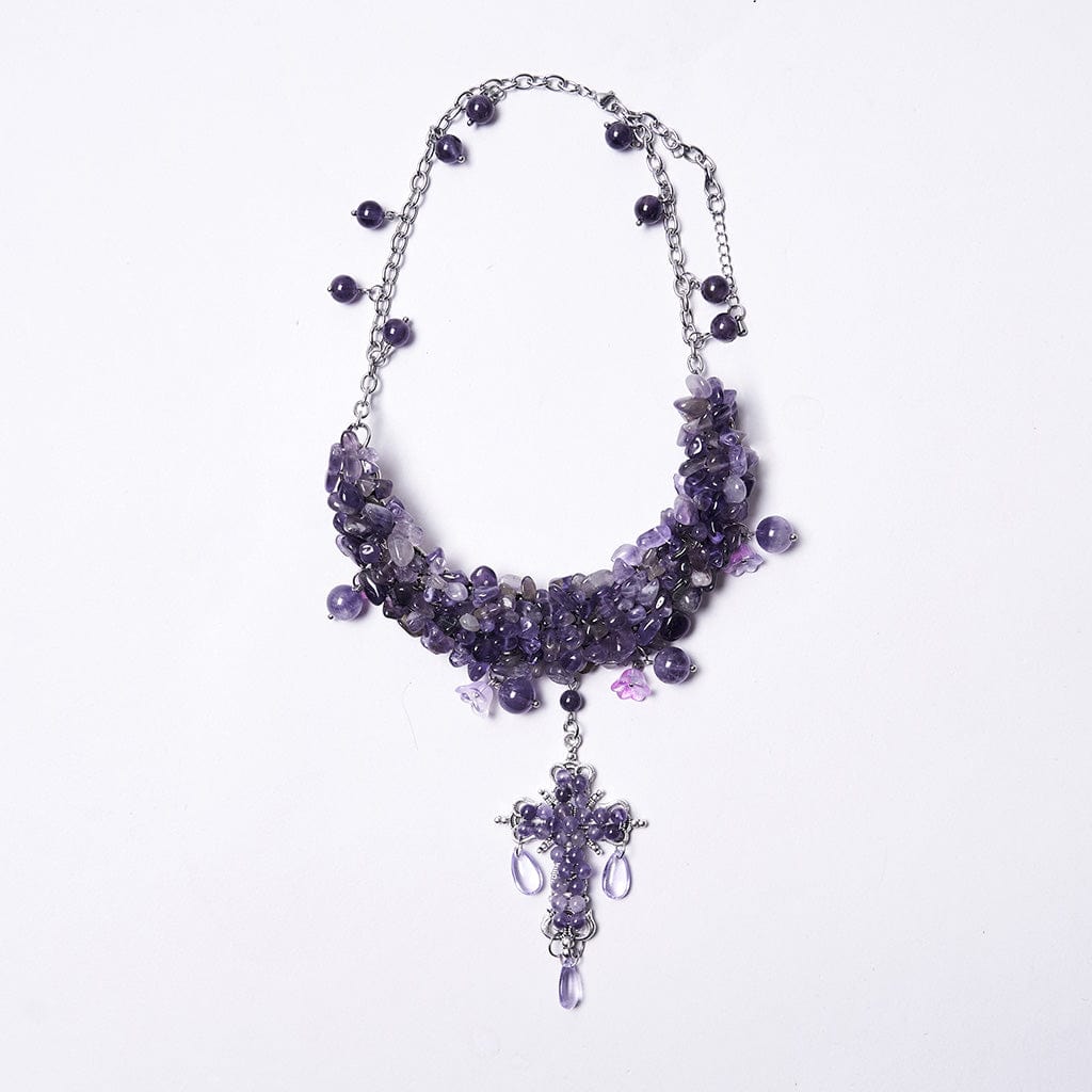 PUNK RAVE Women's Gothic Cross Beaded Necklace Violet