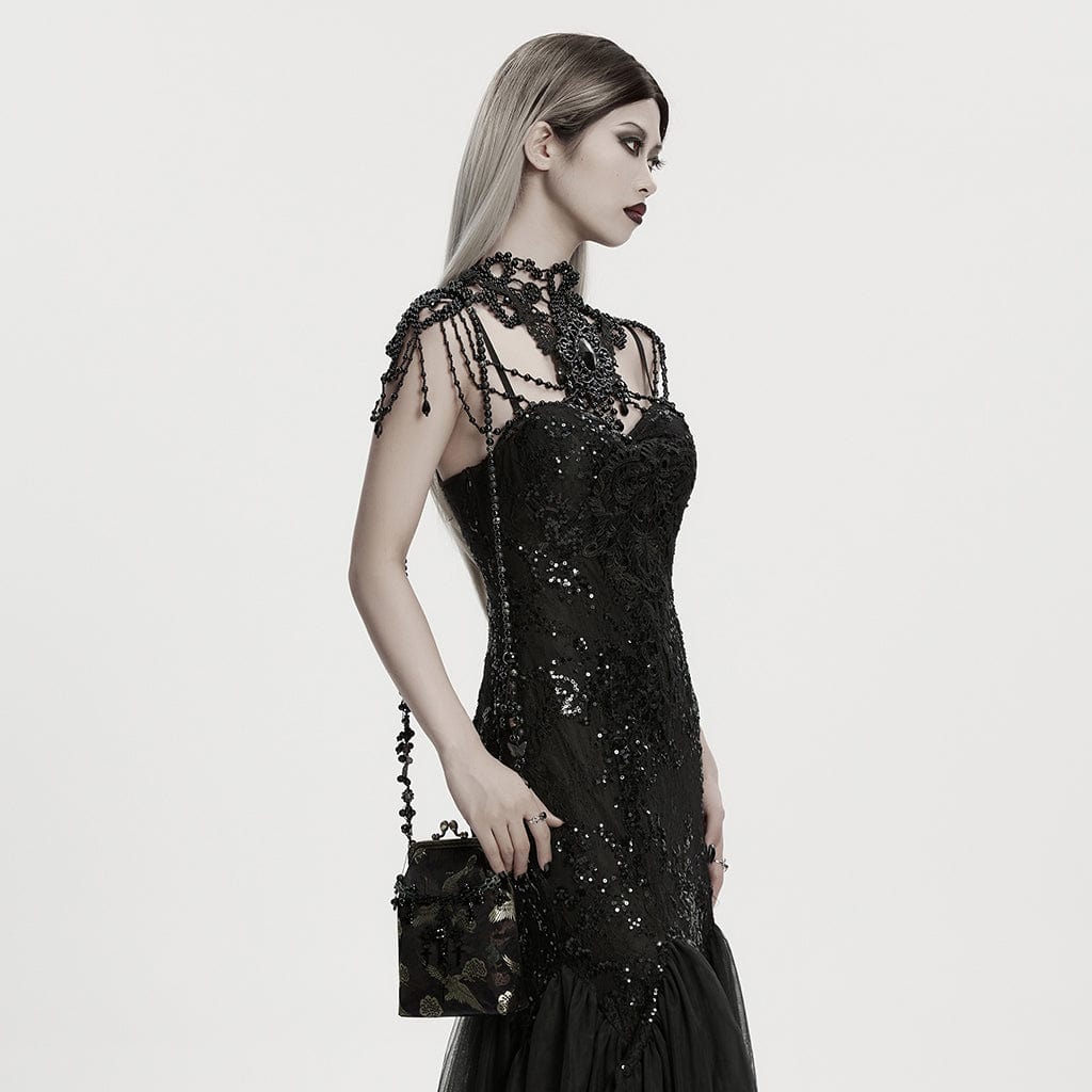 PUNK RAVE Women's Gothic Cross Chain Embroidered Bag