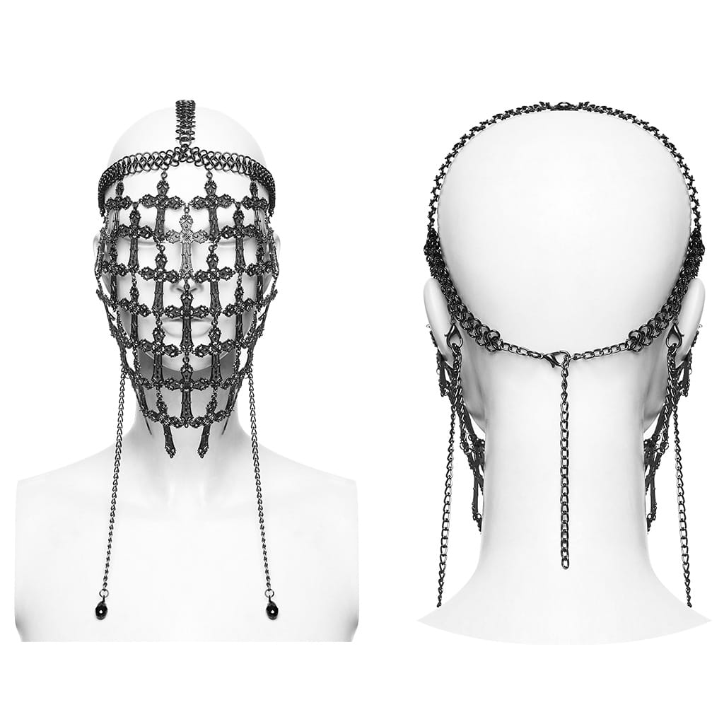PUNK RAVE Women's Gothic Cross Chain Full Face Mask