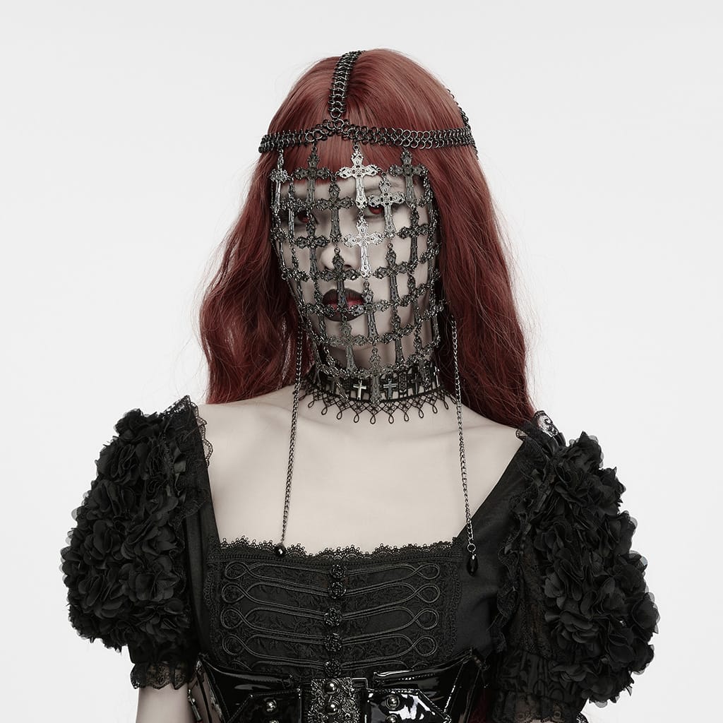 PUNK RAVE Women's Gothic Cross Chain Full Face Mask