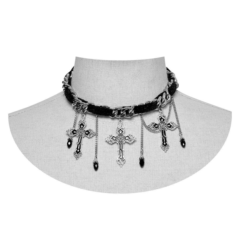 PUNK RAVE Women's Gothic Cross Choker Black