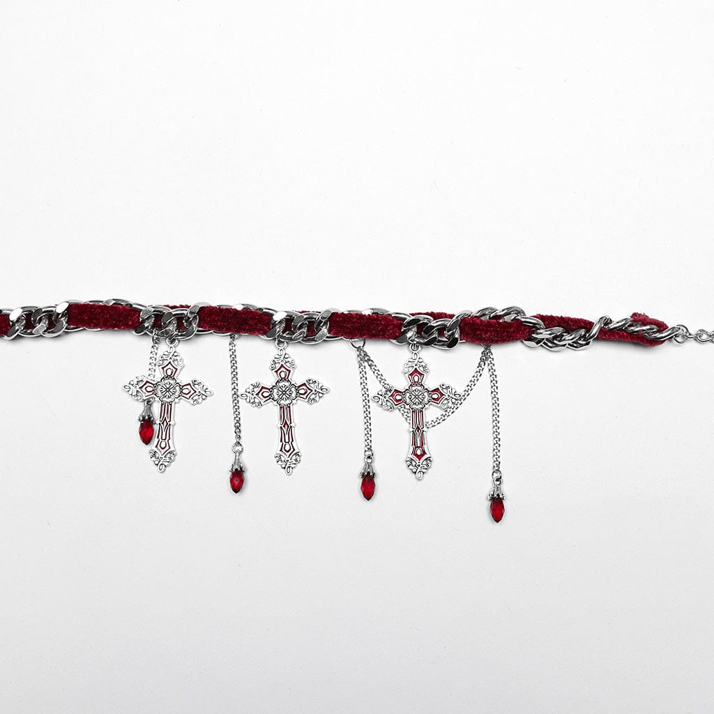 PUNK RAVE Women's Gothic Cross Choker Red