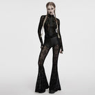 PUNK RAVE Women's Gothic Cross Flocking Mesh Flared Pants