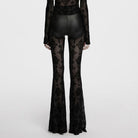 PUNK RAVE Women's Gothic Cross Flocking Mesh Flared Pants