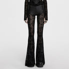 PUNK RAVE Women's Gothic Cross Flocking Mesh Flared Pants