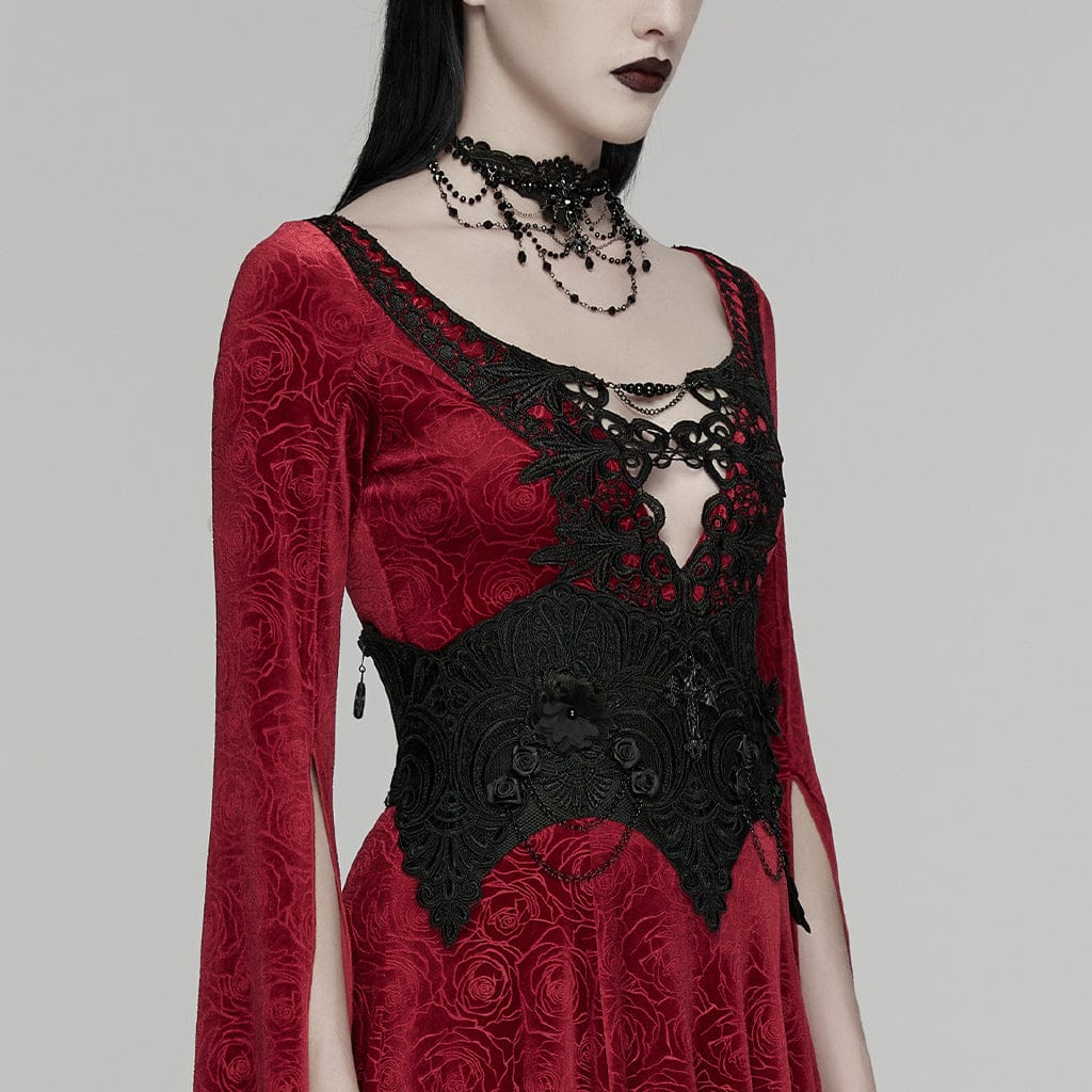 PUNK RAVE Women's Gothic Cross Floral Chained Underbust Corset