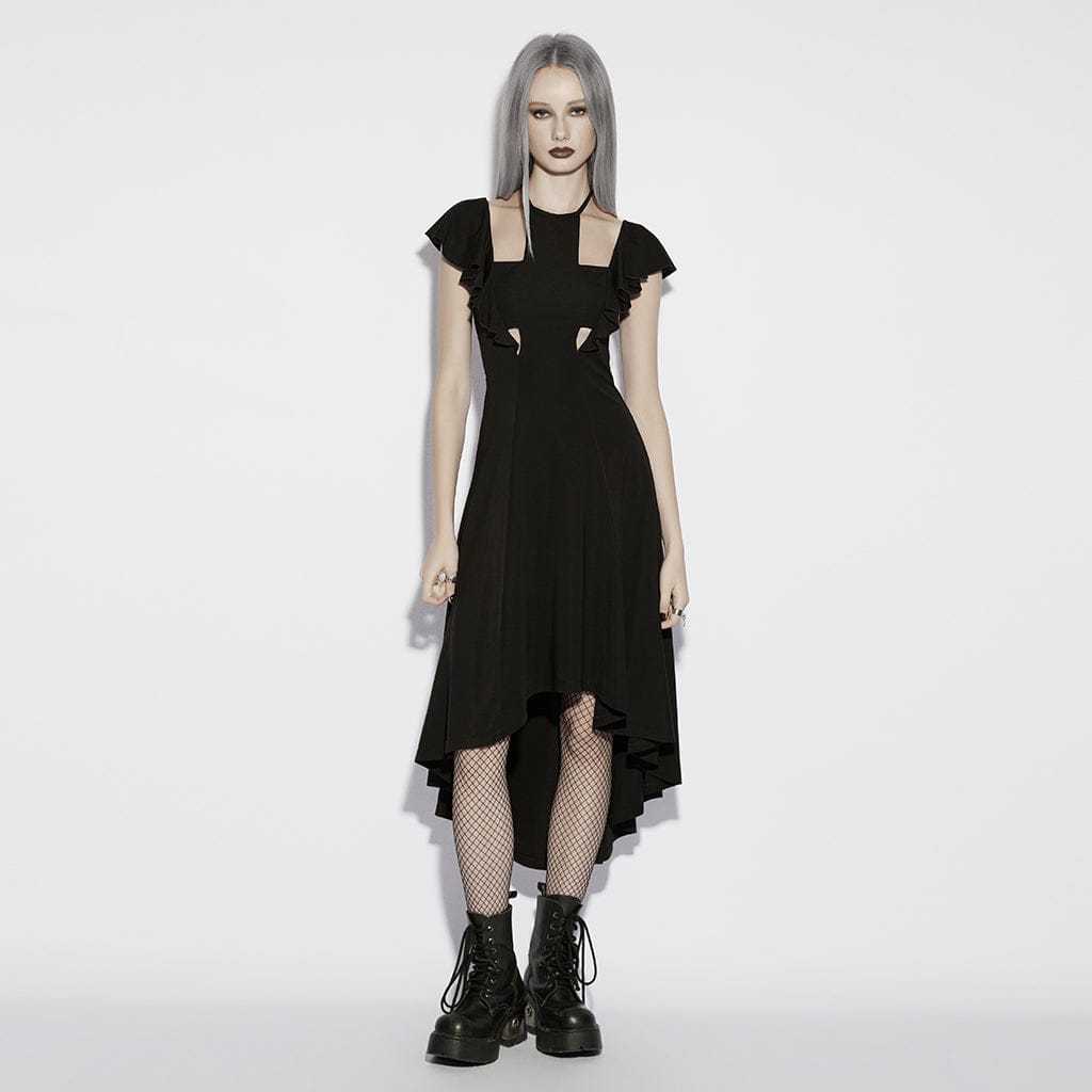 PUNK RAVE Women's Gothic Cross Halterneck High Low Dress