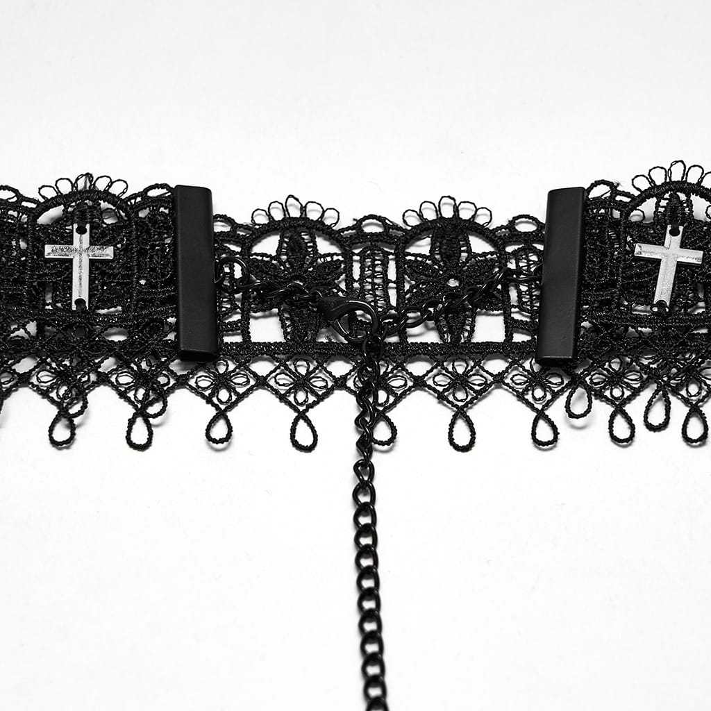 PUNK RAVE Women's Gothic Cross Lace Choker