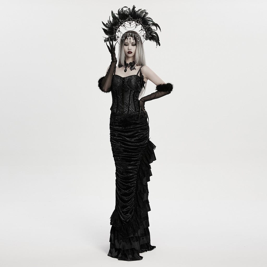 PUNK RAVE Women's Gothic Cross&Skull Chained Feather Headwear