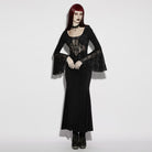 PUNK RAVE Women's Gothic Cross Square-cut Collar Flared Sleeved Dress Black