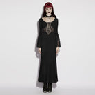 PUNK RAVE Women's Gothic Cross Square-cut Collar Flared Sleeved Dress Black Graduation Dress