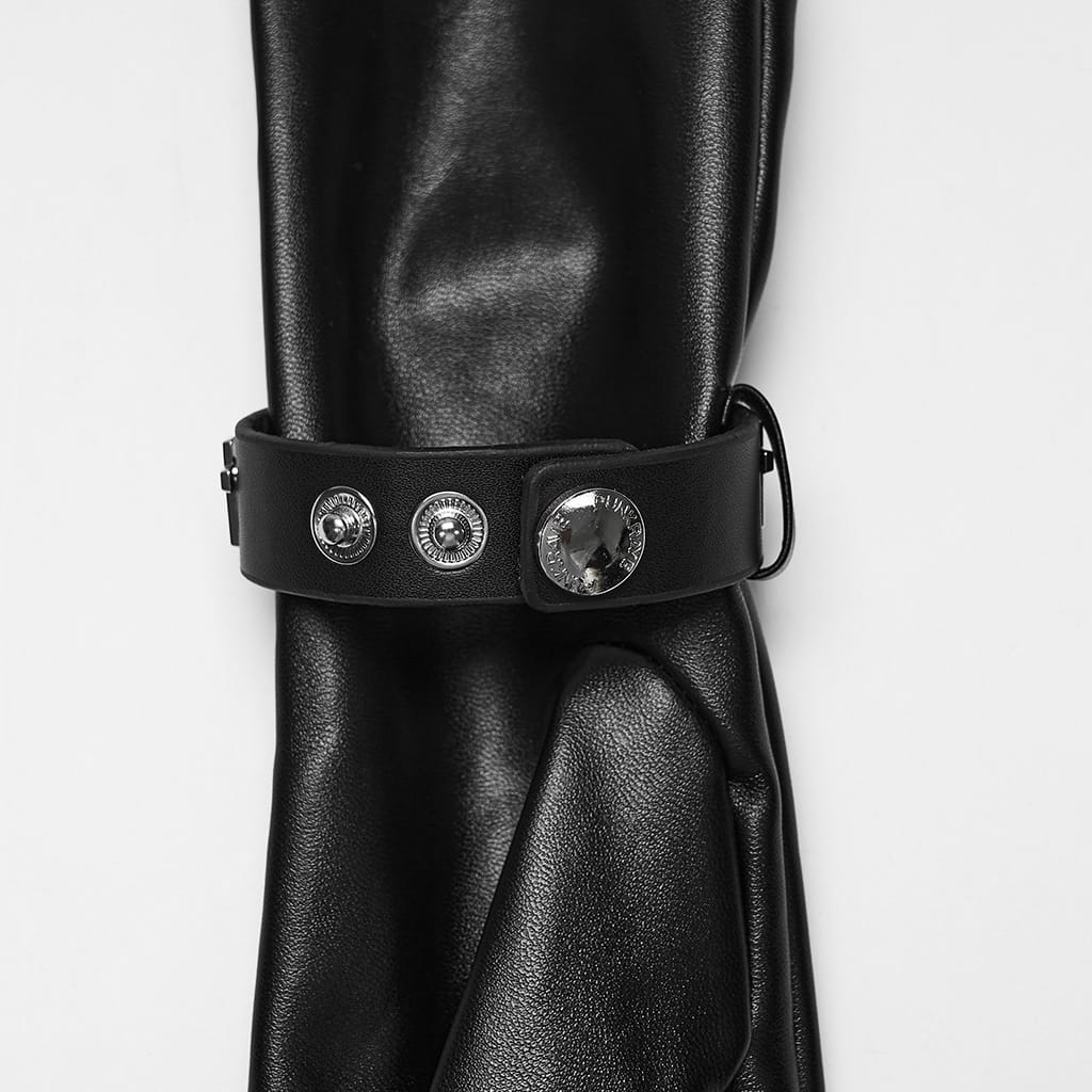 PUNK RAVE Women's Gothic Cross Strap Zipper Long Gloves