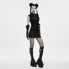 PUNK RAVE Women's Gothic Cross Strap Zipper Long Gloves
