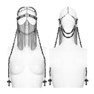 PUNK RAVE Women's Gothic Cross Tassels Chained Headwear