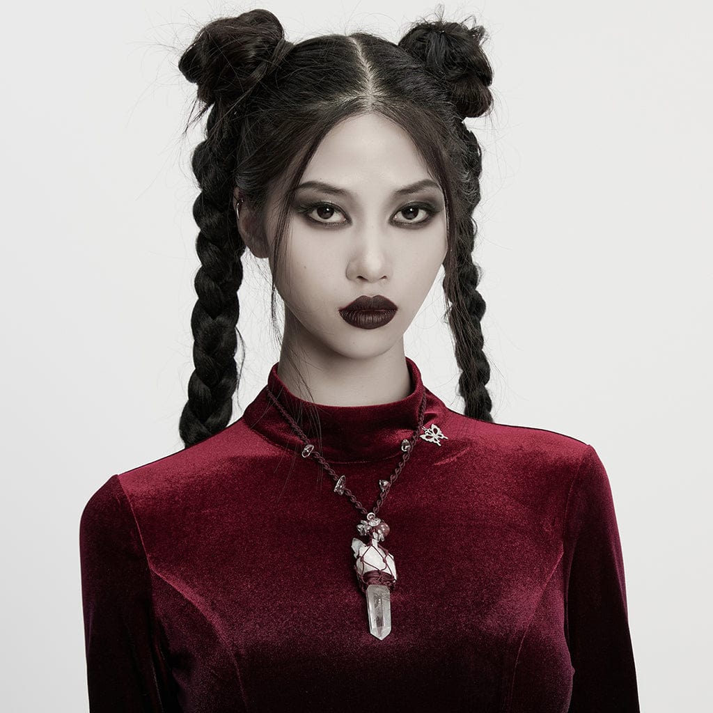 PUNK RAVE Women's Gothic Crystal Woven Necklace White