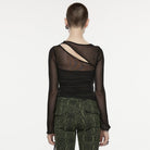 PUNK RAVE Women's Gothic Cutout Drawstring Mesh Shirt