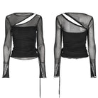 PUNK RAVE Women's Gothic Cutout Drawstring Mesh Shirt
