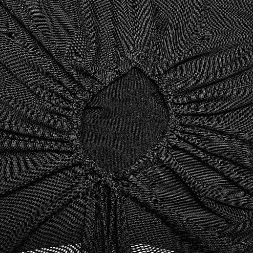 PUNK RAVE Women's Gothic Cutout Drawstring Mesh Shirt