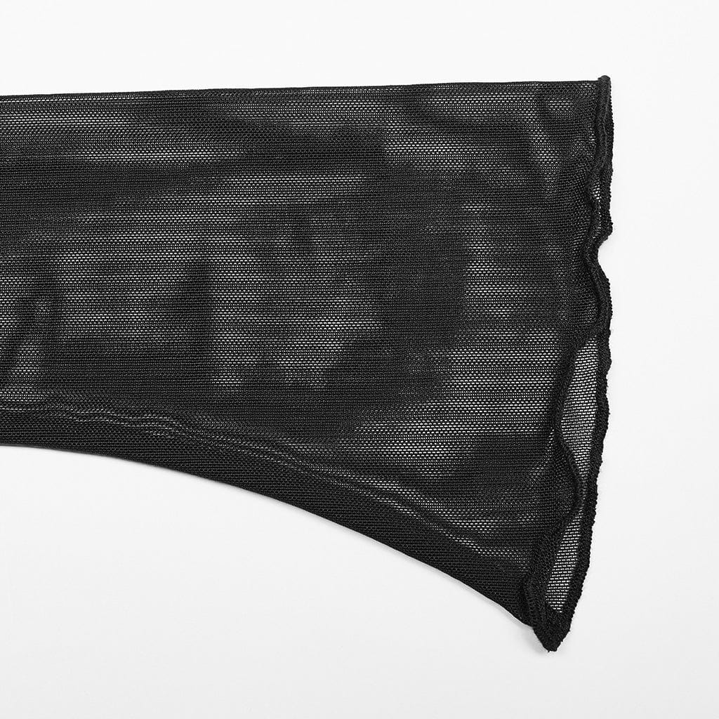 PUNK RAVE Women's Gothic Cutout Drawstring Mesh Shirt