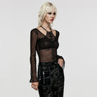 PUNK RAVE Women's Gothic Cutout Halterneck Mesh Shirt