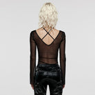 PUNK RAVE Women's Gothic Cutout Halterneck Mesh Shirt