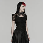 PUNK RAVE Women's Gothic Cutout Lace Short Sleeved Top
