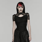 PUNK RAVE Women's Gothic Cutout Lace Short Sleeved Top