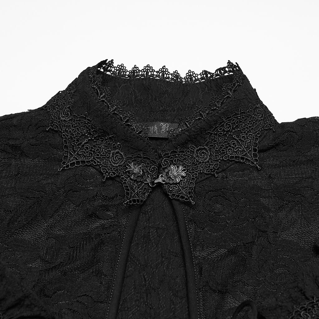 PUNK RAVE Women's Gothic Cutout Lace-up Chained Flare Sleeve Maxi Dress Black