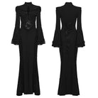 PUNK RAVE Women's Gothic Cutout Lace-up Chained Flare Sleeve Maxi Dress Black