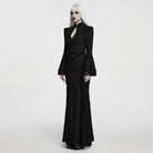 PUNK RAVE Women's Gothic Cutout Lace-up Chained Flare Sleeve Maxi Dress Black