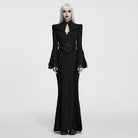 PUNK RAVE Women's Gothic Cutout Lace-up Chained Flare Sleeve Maxi Dress Black