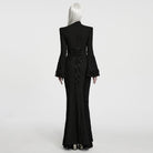 PUNK RAVE Women's Gothic Cutout Lace-up Chained Flare Sleeve Maxi Dress Black