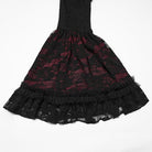 PUNK RAVE Women's Gothic Cutout Lace-up Chained Flare Sleeve Maxi Dress Black-Red
