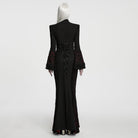 PUNK RAVE Women's Gothic Cutout Lace-up Chained Flare Sleeve Maxi Dress Black-Red