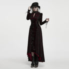 PUNK RAVE Women's Gothic Cutout Lace-up Irregular Hem Maxi Dress Black-Red