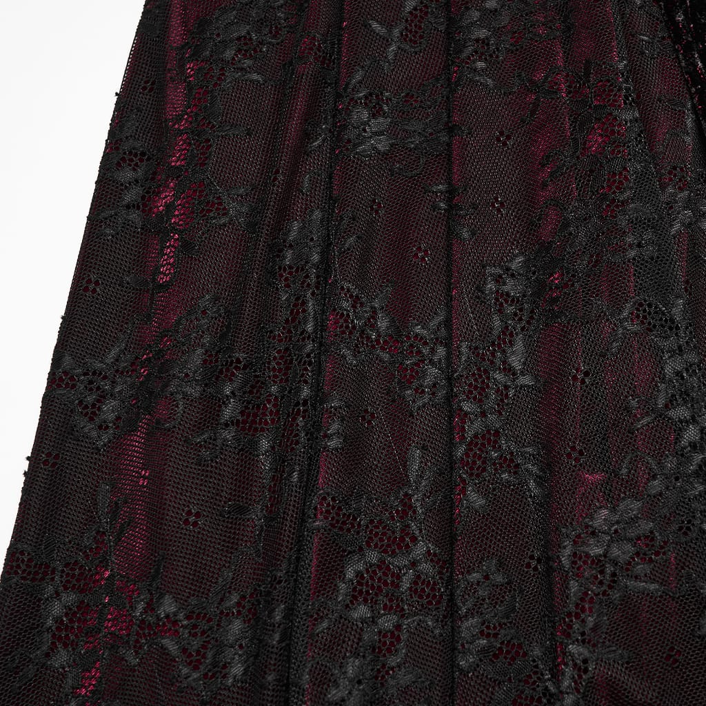 PUNK RAVE Women's Gothic Cutout Lace-up Irregular Hem Maxi Dress Black-Red