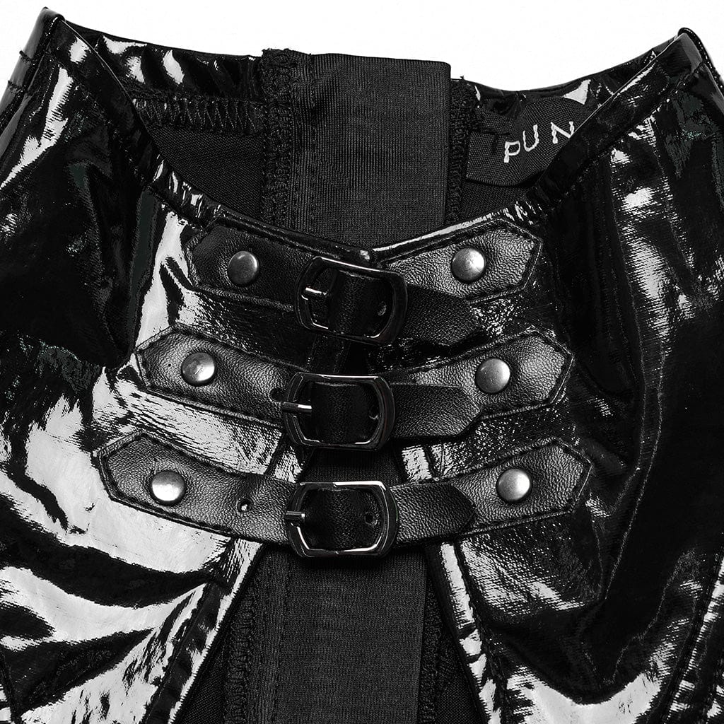 PUNK RAVE Women's Gothic Cutout Side Slit Buckle Maxi Dress
