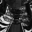 PUNK RAVE Women's Gothic Cutout Side Slit Buckle Maxi Dress Black-Red