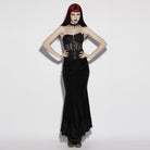 PUNK RAVE Women's Gothic Decal Sheer Lace-up Overbust Corset Black