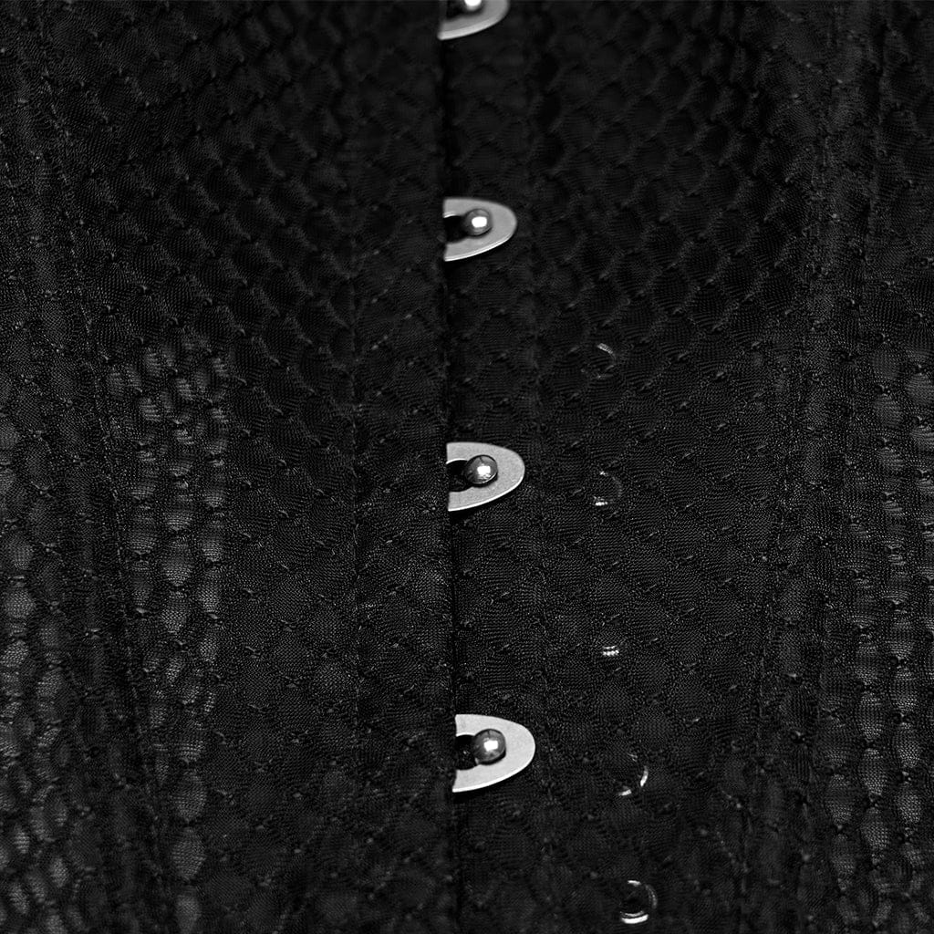 PUNK RAVE Women's Gothic Decal Sheer Lace-up Overbust Corset Black