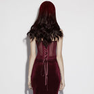 PUNK RAVE Women's Gothic Decal Sheer Lace-up Overbust Corset Red