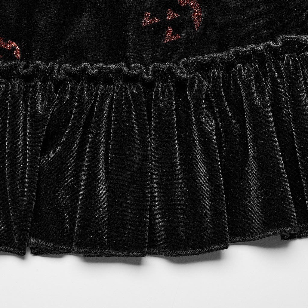 PUNK RAVE Women's Gothic Devil Printed Ruffled Velvet Dress