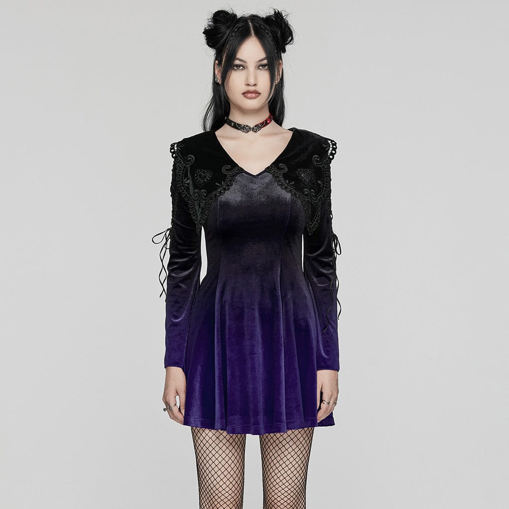 Women's Gothic Doll Collar Gradient Velvet Prom Dress Violet – Punk Design