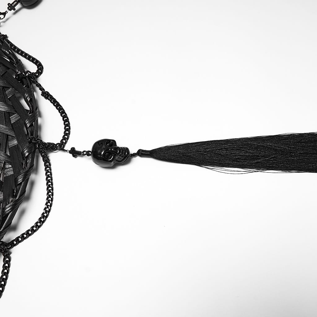 PUNK RAVE Women's Gothic Dragon Bone Chain Tassel Hat