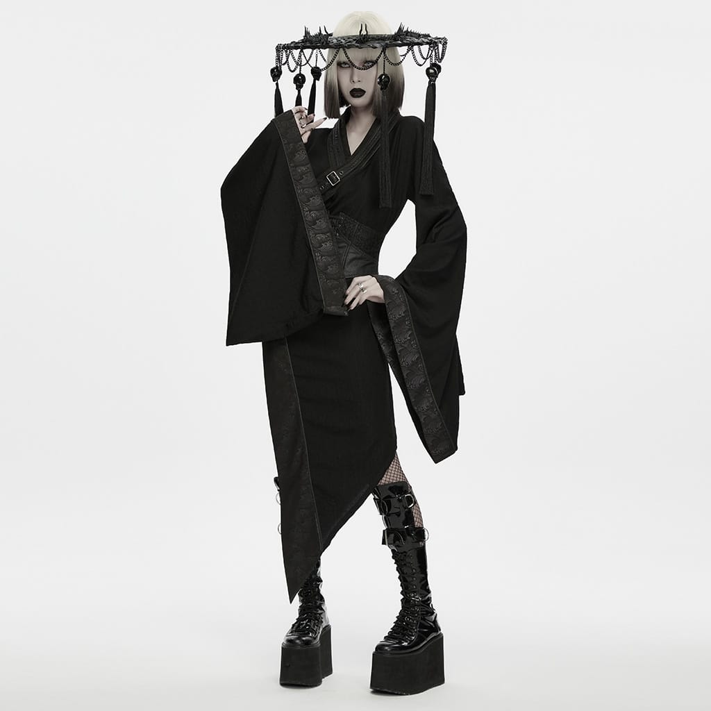 PUNK RAVE Women's Gothic Dragon Bone Chain Tassel Hat