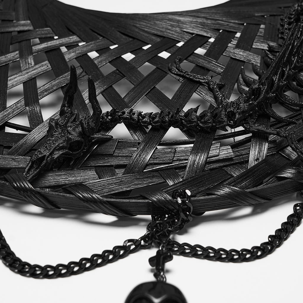 PUNK RAVE Women's Gothic Dragon Bone Chain Tassel Hat