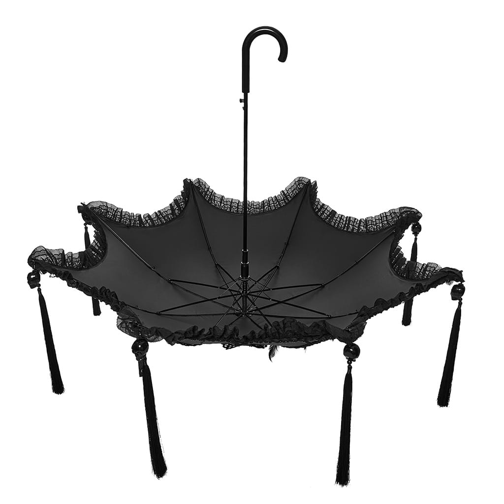 PUNK RAVE Women's Gothic Embroidered Applique Lace Trim Umbrella
