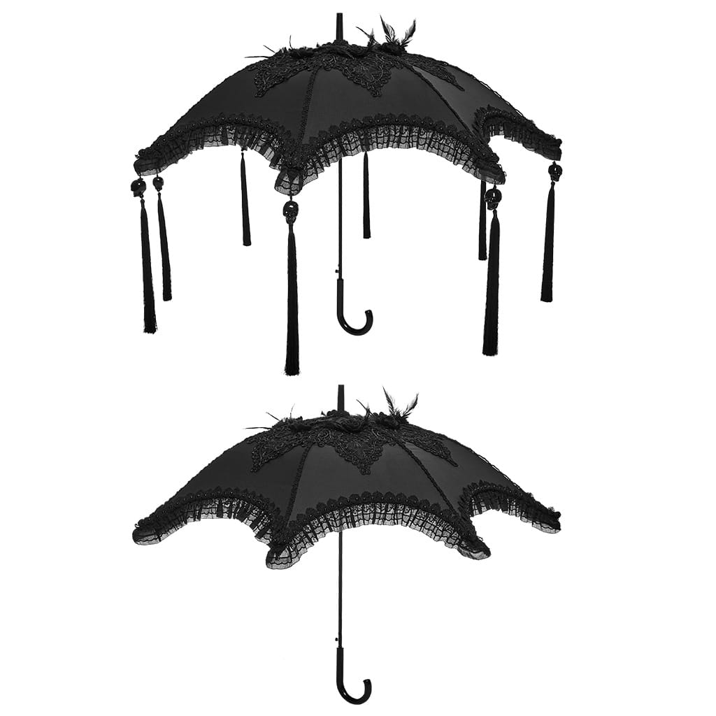 PUNK RAVE Women's Gothic Embroidered Applique Lace Trim Umbrella